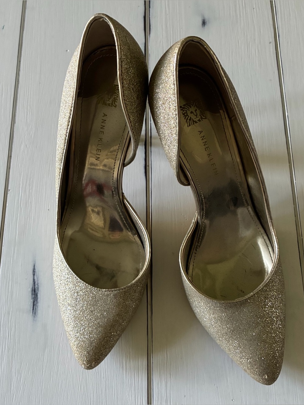 Anne Klein Sparkle Pointed-Toe Pumps in Gold Glitter